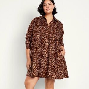 Old Navy Brown Leopard Long Sleeve Dress